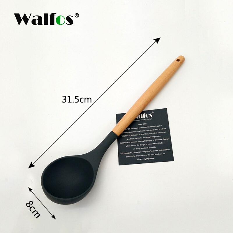 Walfos köksredskap naturligt bokträ handtag silikon köksredskap set silikon matlagning verktyg set köksredskap set: Soppslev g