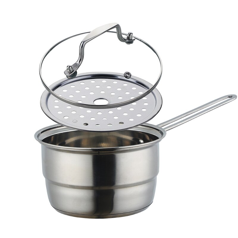 Double layer bottom Cooking pots Stainless steel Soup Pots with hanlde Steamer Rack Kitchen Milk Instant Noodle Stock Pots Set: Silver set