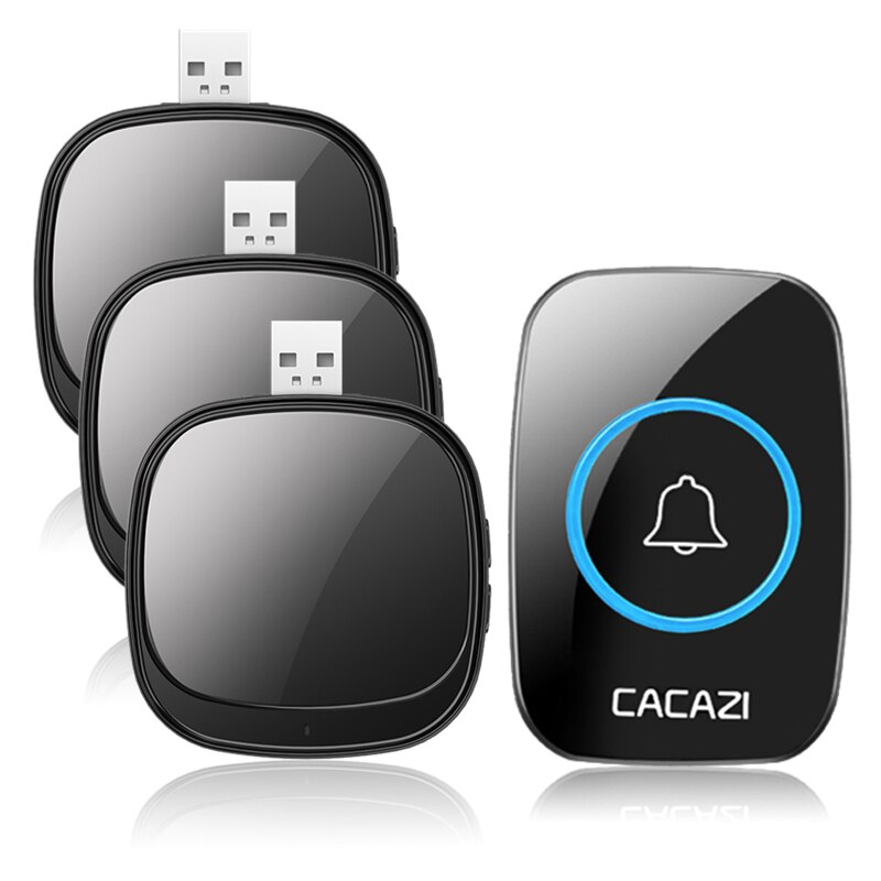 CACAZI Wireless Doorbell USB Plug Receiver 150M Remote Battery Call Ring 1 2 3 Button 1 2 3 Receiver Door Bell A01 Black: 1x3 Black
