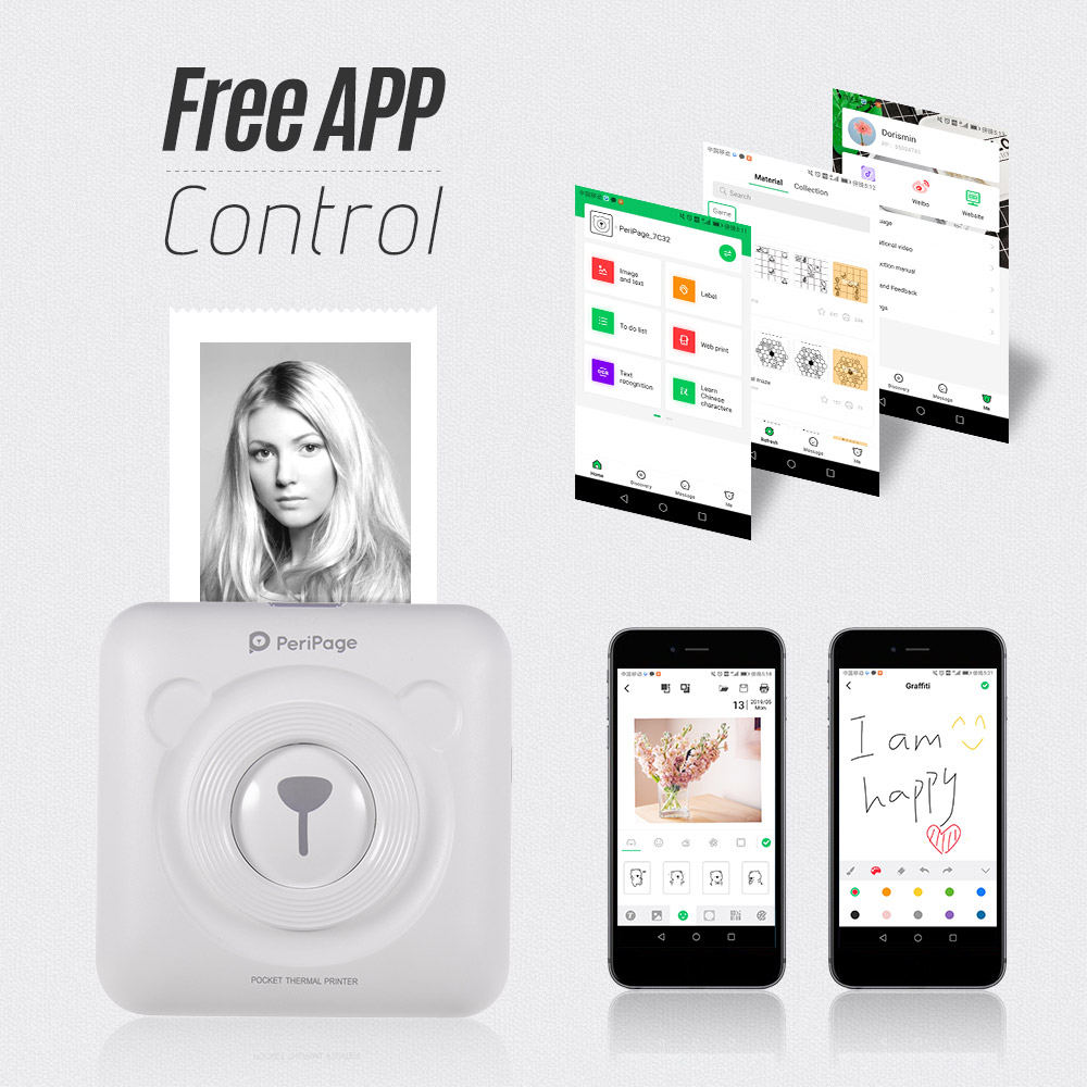PeriPage A6 203DPI Pocket Thermal Printer Wireless All-in-One Printer BT Picture Label Receipt Paper Printer AR Photo Function