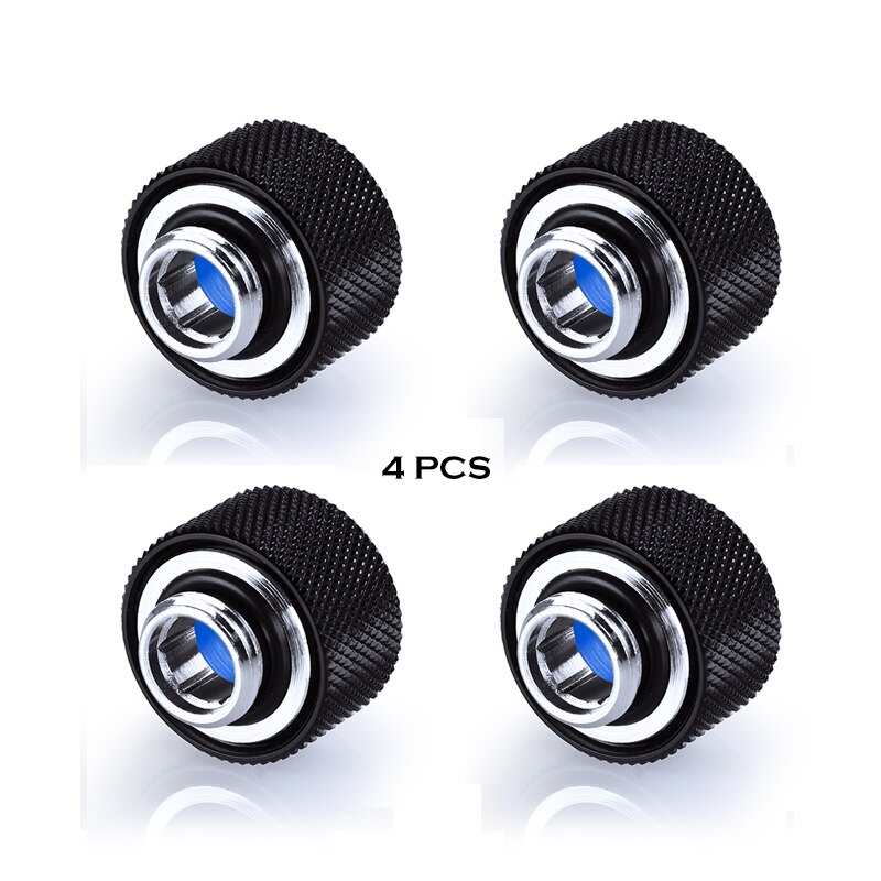 Anti-off Fast Tighten Hard Pipe Compression Fitting, Diamond Pattern G1/4 Thread Rigid Tubing Connector, 4Pcs/Lot: Black 4PCS
