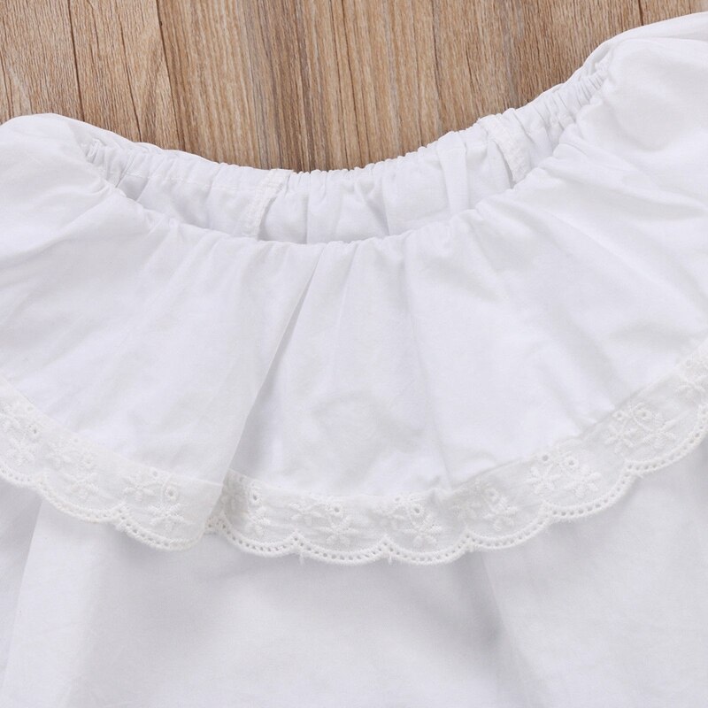 Bambino Appena Nato Del Bambino Delle Ragazze Della Principessa Del Merletto Del Collare Maniche Lunghe Solido Bianco T-Shirt Top Vestiti