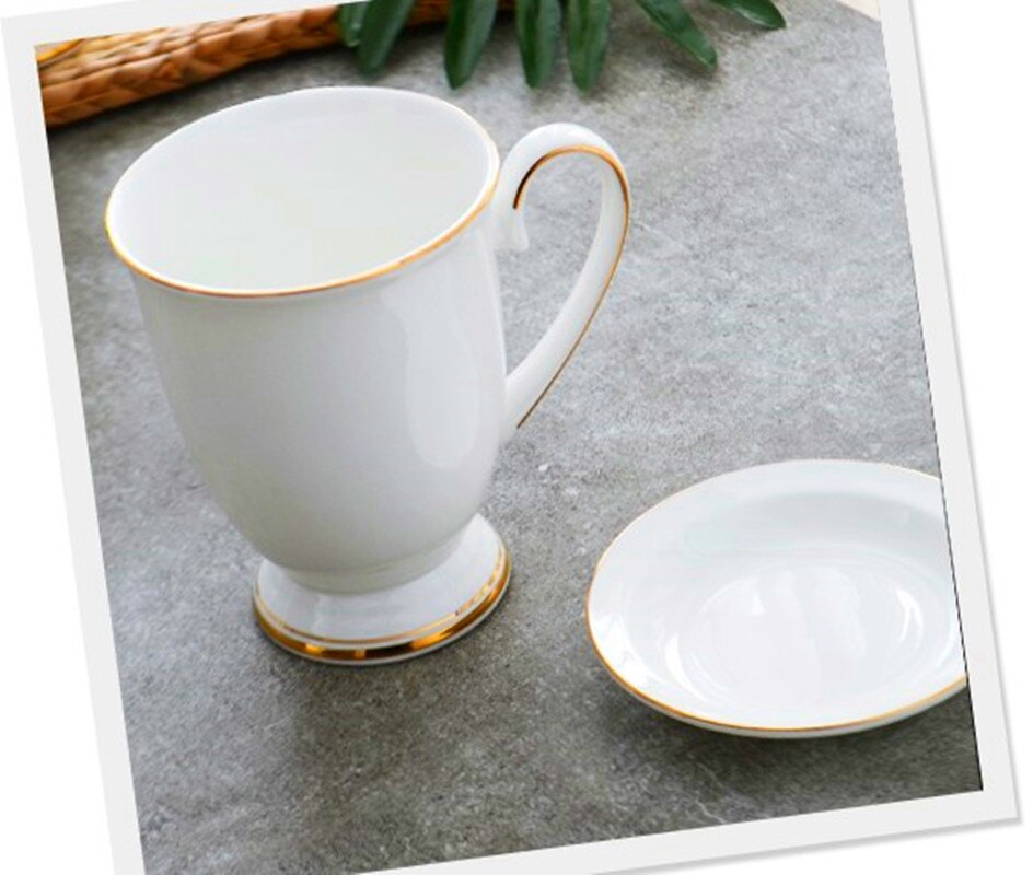 Koffie Mok Met Deksel 300Ml Wit Bone China Porselein Thee Kopjes Met Deksel Luxe Dessert Schotel Engeland Middag thee Mok