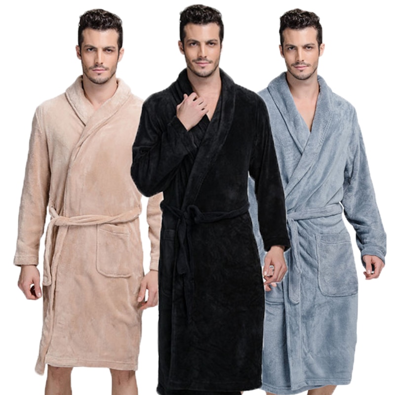 Badekåbe mænd vinter tyk flannel morgenkåbe mænd mandlig lang koral fleece badekåbe mand plus størrelse xxl pyjamas nattøj kimono kåbe