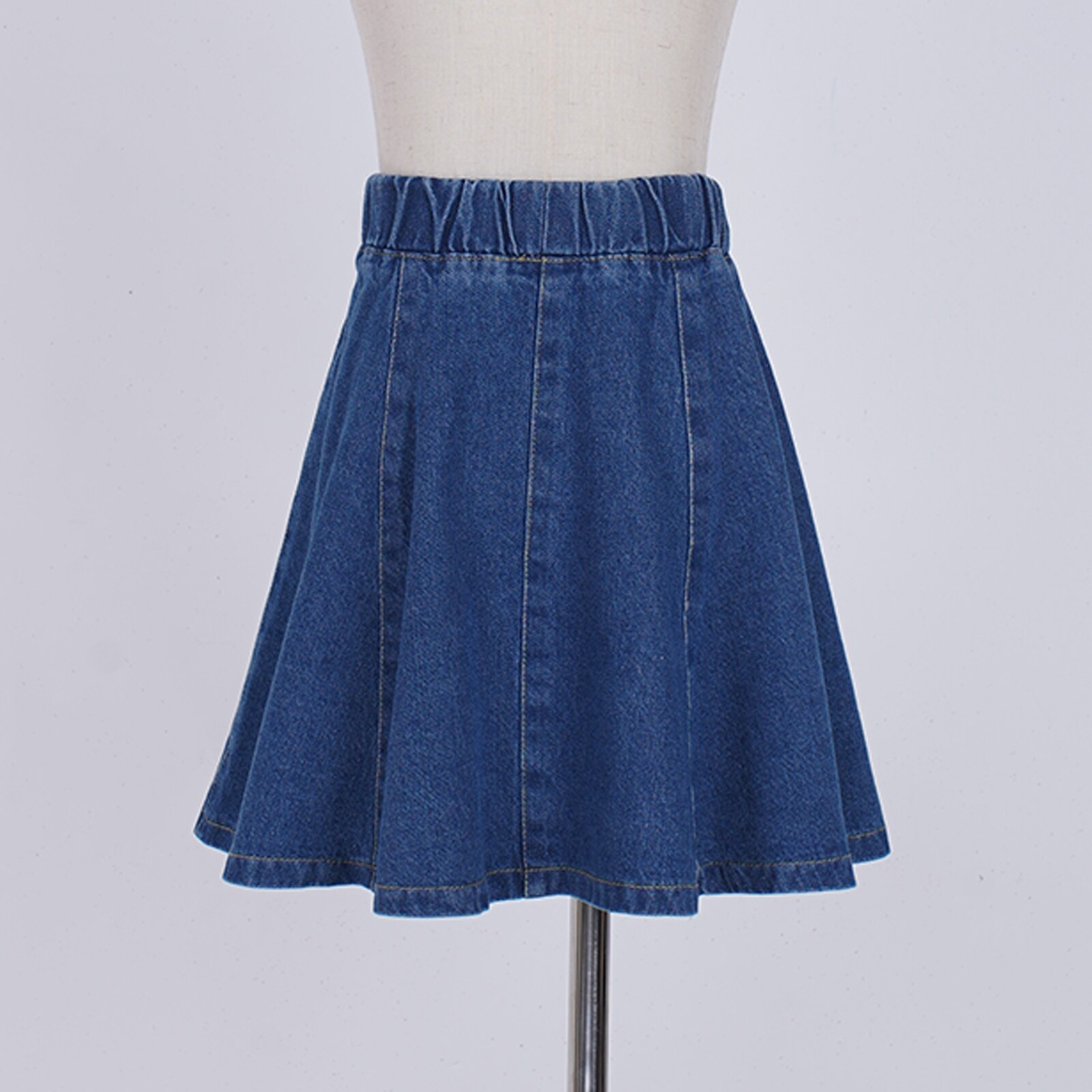 Kids Meisjes Rok Stijlvolle Kleding Elastische Tailleband Effen Kleur Knop Decor Taille Denim Rok Voor Meisjes Zomer Kostuums