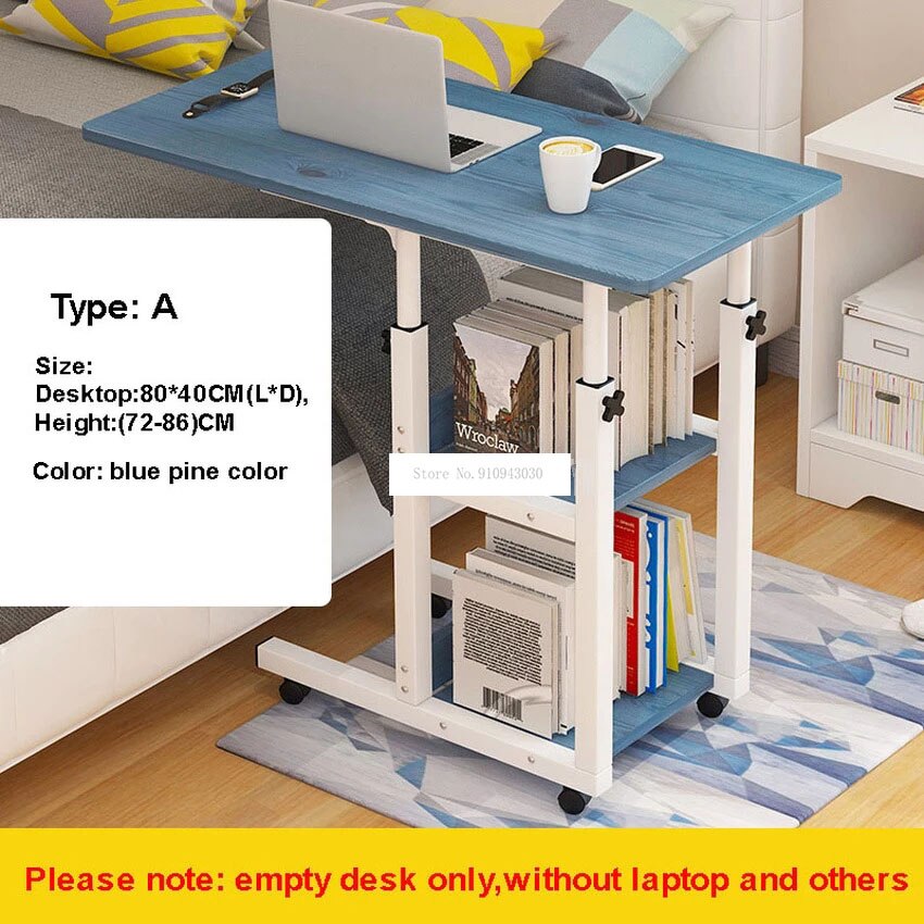Movable Simple Laptop Table Wood Desktop Height Adjustable Bed Sofa Side Computer Notebook Laptop Desk Table Iron Frame: Type A BluePineColor