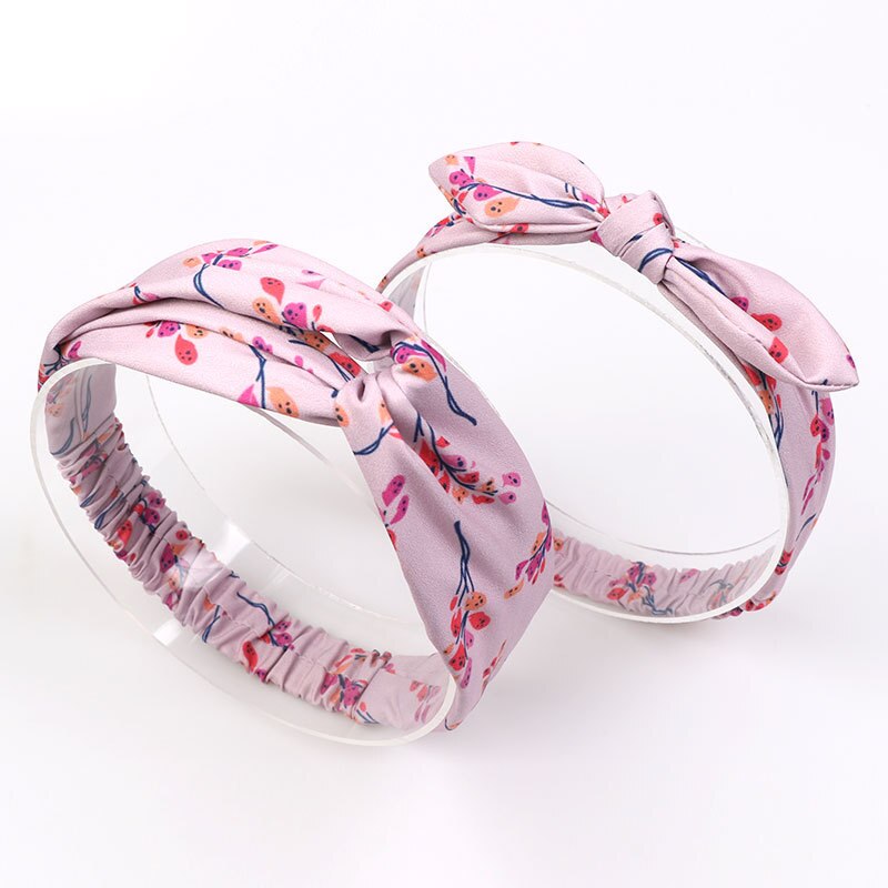 2pcs/Set Mommy and baby Floral Printing Headband Girl Mother Daughter Headbands Tie Knot Hairband Rabbit Ear Cotton Hairbands
