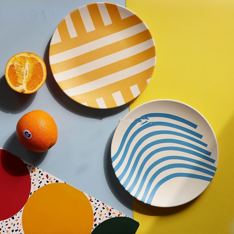 Assiette de pique-nique nordique en fibre de bambou, peinte à la main, vaisselle pour enfants, fournitures de cuisine écologiques, 1 pièce