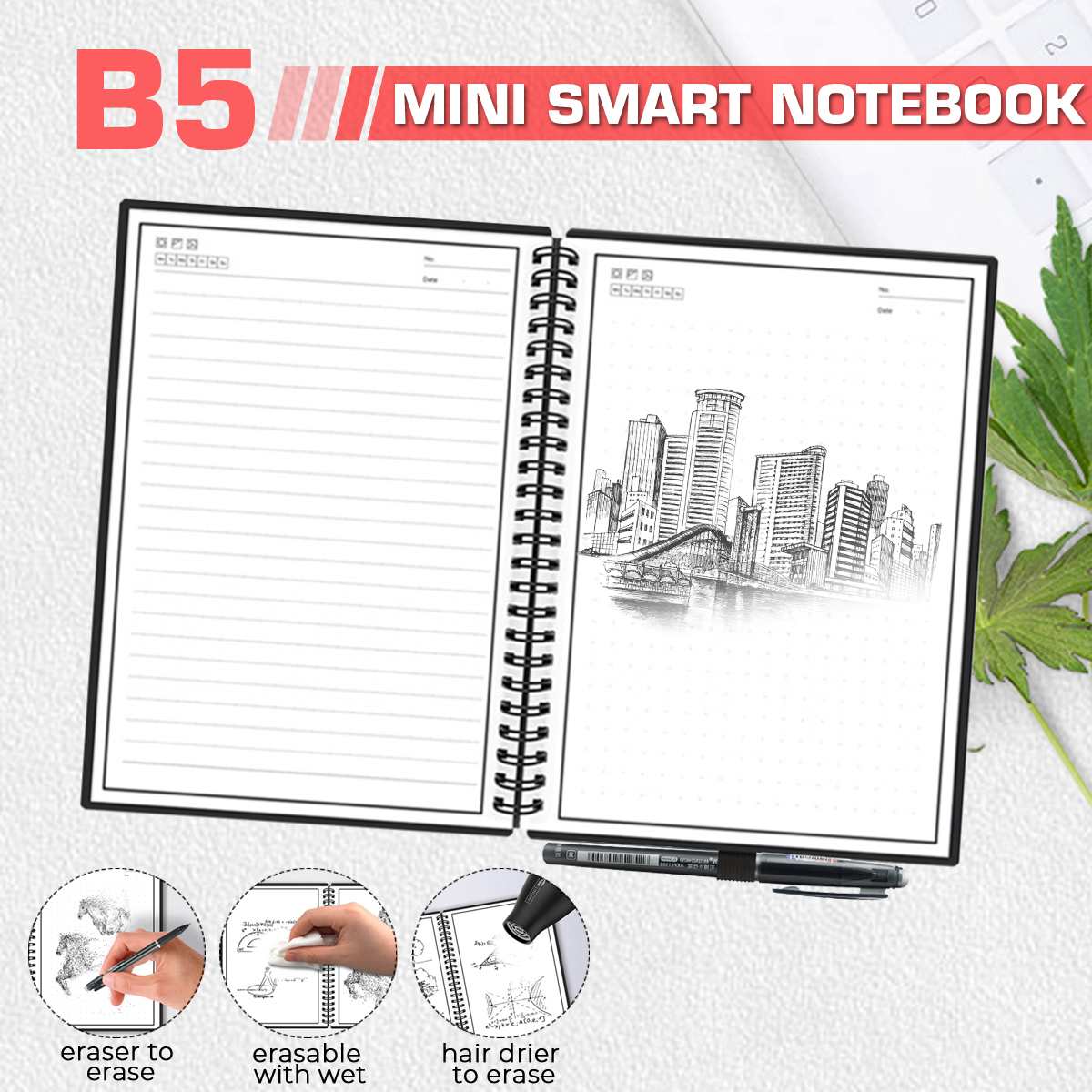 B5 Smart Reusable Notebook Erasable Wirebound Notebook Cloud Storage App Paperless Waterproof Hardcover Diary Book