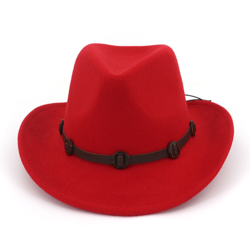 6 farver jazz fedora solhat mænd kvinder filt hatte bånd band western cowboy hat sort trilby bowler hat til unisex  ae0001: Rød