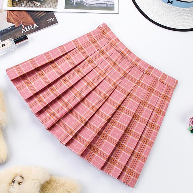 Skoleuniform nederdel plaid kort nederdel plisseret bomulds nederdel kvinder casual jk preppy style mini nederdel