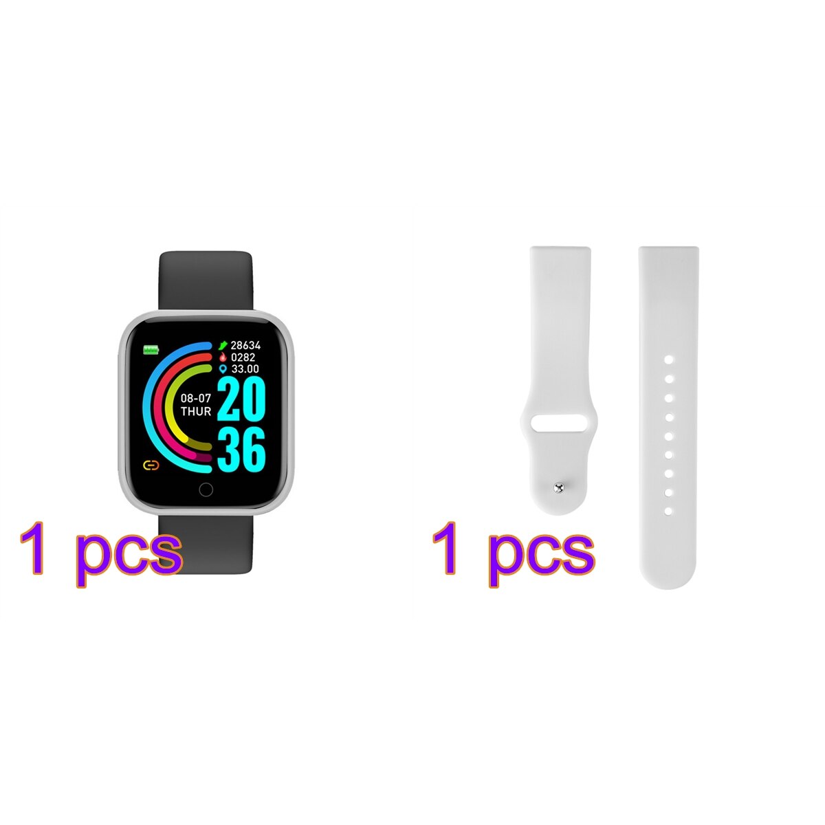 2 PCS Y68 Smart Watches D20 Fitness Tracker Blood Pressure Smartwatch Heart Rate Monitor Bluetooth Wristwatch for IOS Android: with Strap 12