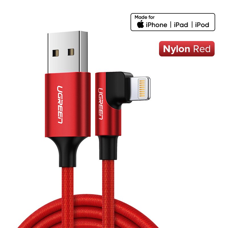 Ugreen USB Cable for iPhone 12 Mini Pro Max 2.4A Lightning Fast Charge Data Cable for iPhone X 11 8 Mobile Phone Charger Cable: Nylon Red