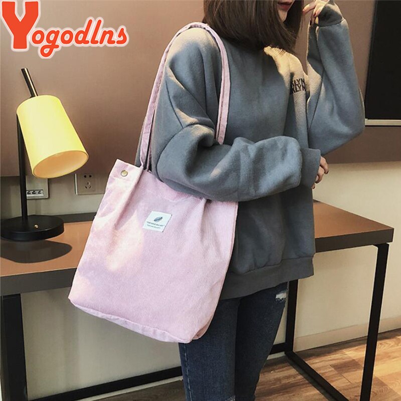 Yogodlns kvinder fløjlsbukser skuldertaske bomuld canvas stor afslappet kvindelig øko crossbody taske dame vintage rejsetasker