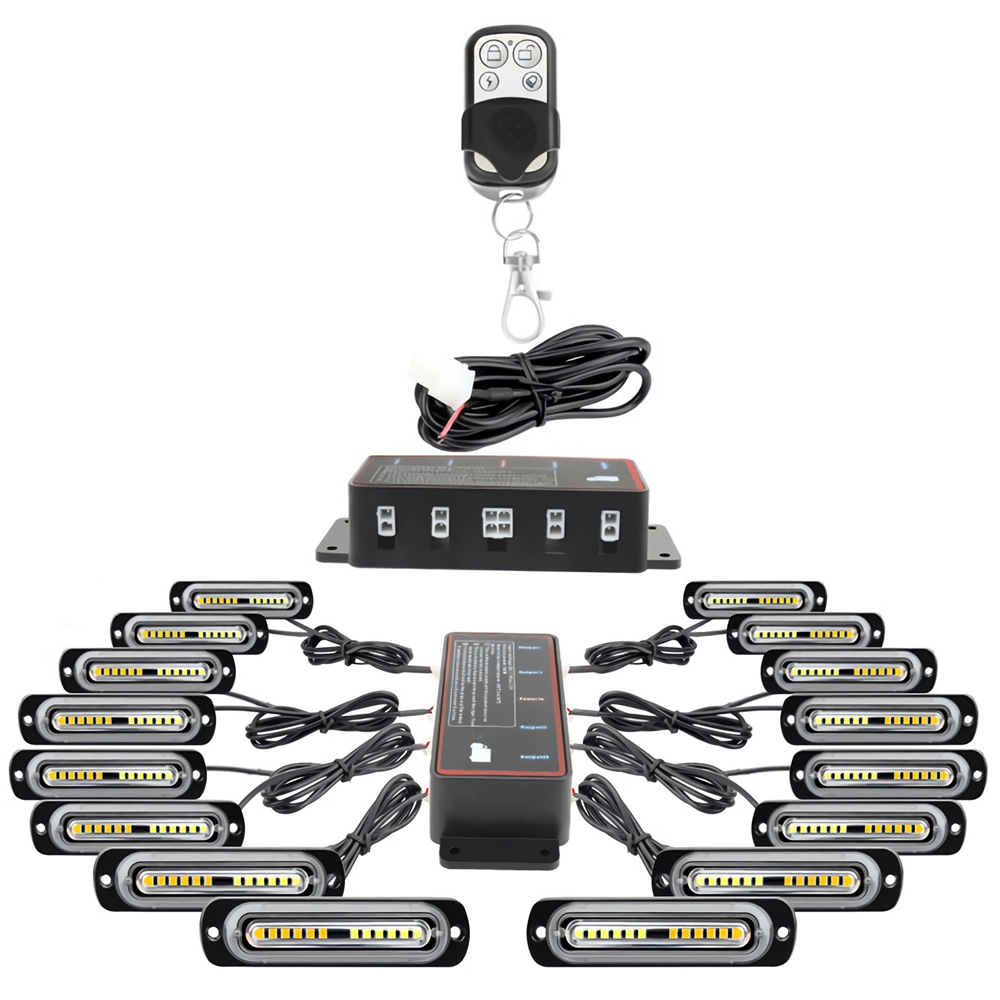 1 Set 16*12 LED 12V Strobe Lights For Car Emergency Ambulance Police Flashing Light With Remote Control Red White Amber Blue