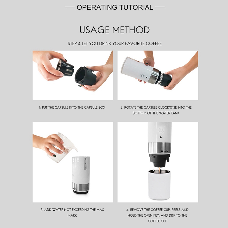 Máquina de café portátil con USB, Mini cafetera de mano, bajo ruido de trabajo, cápsula Kcup, cafetera americana