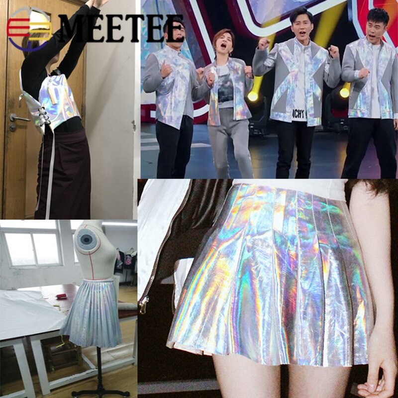 Meetee 50*138cm plata Sinfonía PU tela espejo reflectante impermeable tela para manualidades, costura fluorescente ropa sombrero bolsa Material