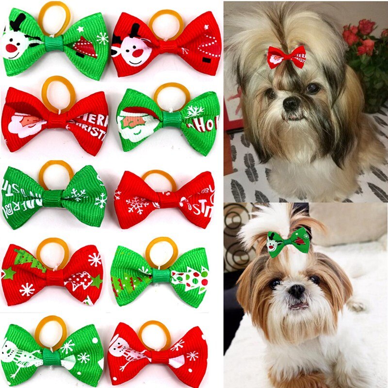 10 Pcs/lot Christmas Pet Assorted Rubber Bands Set Hair Bowknot Headwear For Cat Dog