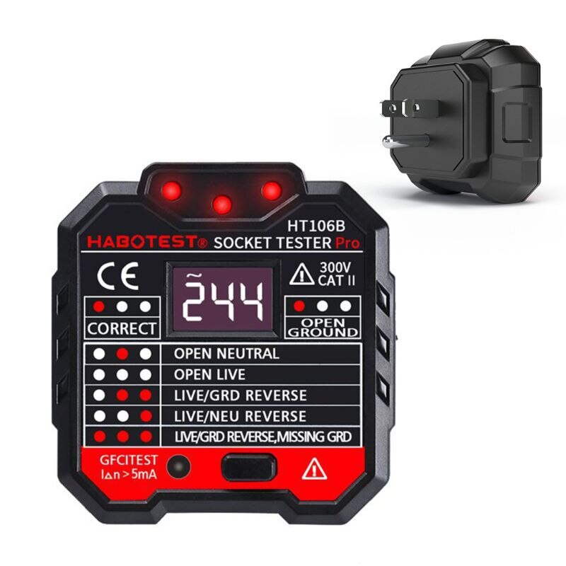 HT106 Digital Display Plug in Socket Voltage Outlet Tester Electric Fault Checker Advanced Circuit Line Wall Plug Finder: US