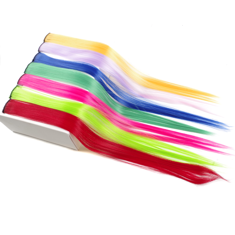 Extension synthétique longue lisse 20 pouces-Sallyhair | Postiche à pince une pièce rose jaune bleu violet pour femmes