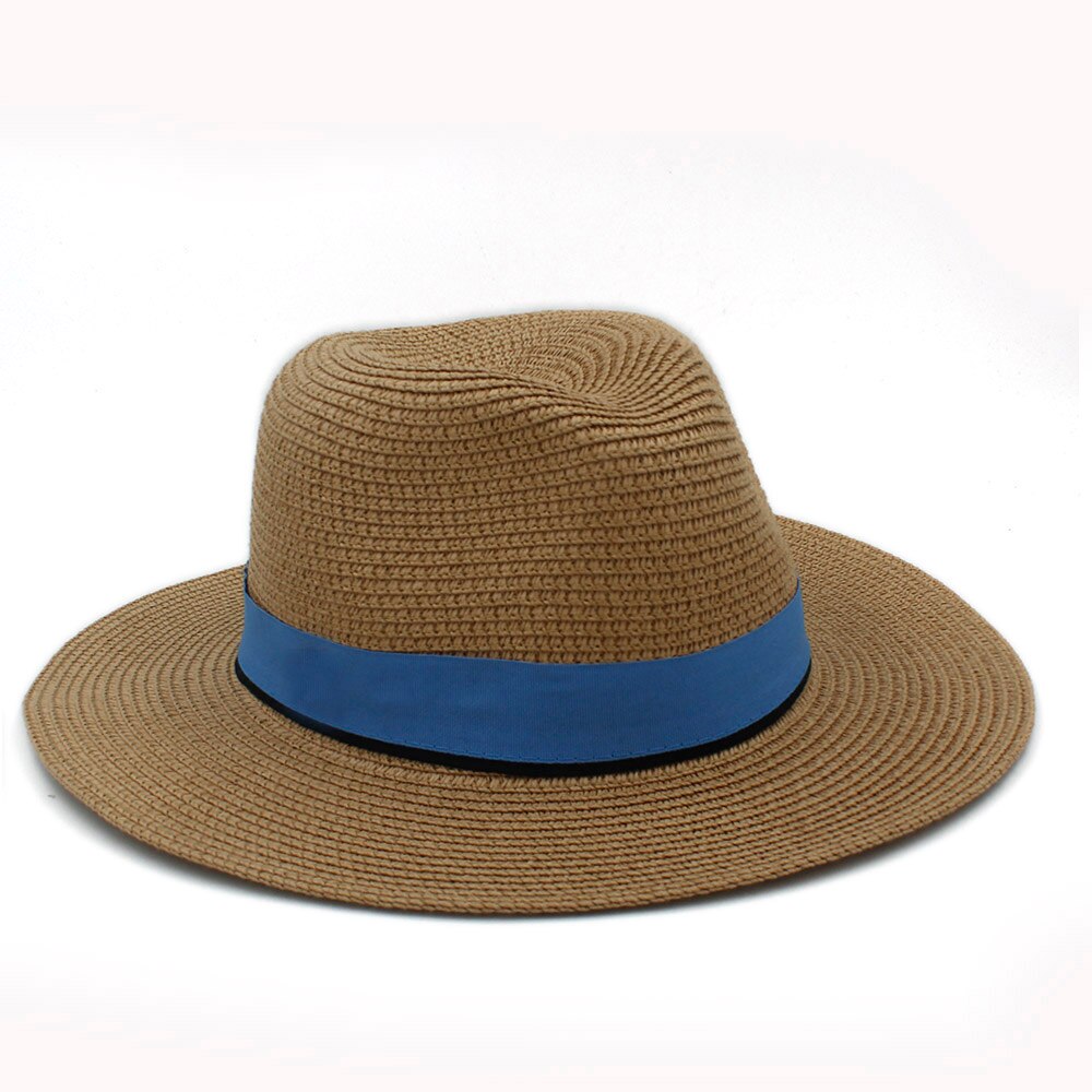 DRESHOW vrouwen stro Panama hoed Fedora strand zonnehoed brede rand stro oprollen hoed UPF 50