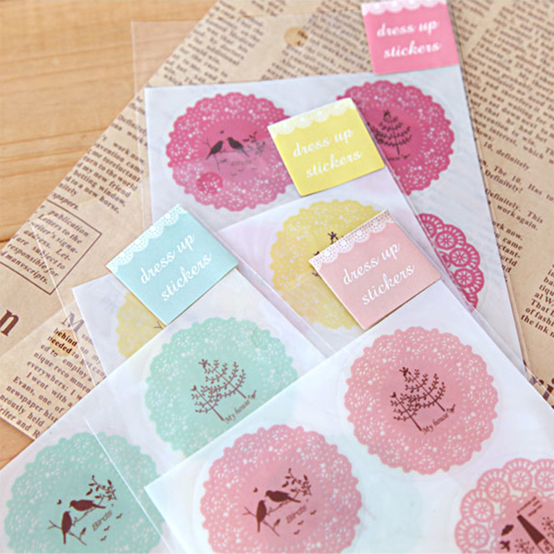 Kawaii Lace Dress Up Stickers Round Transparent Multi Designs Mobile Cups Decoration Sticky Letter Everlop Seal Stickers
