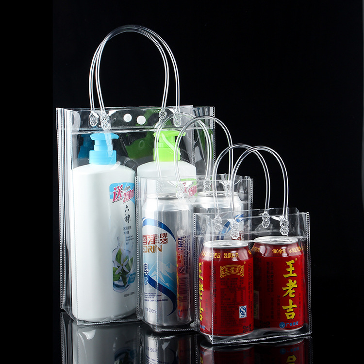 10 stk pvc plastikposer med håndtag plastik vinemballage poser klar håndtaske party favors taske pp poser med knap