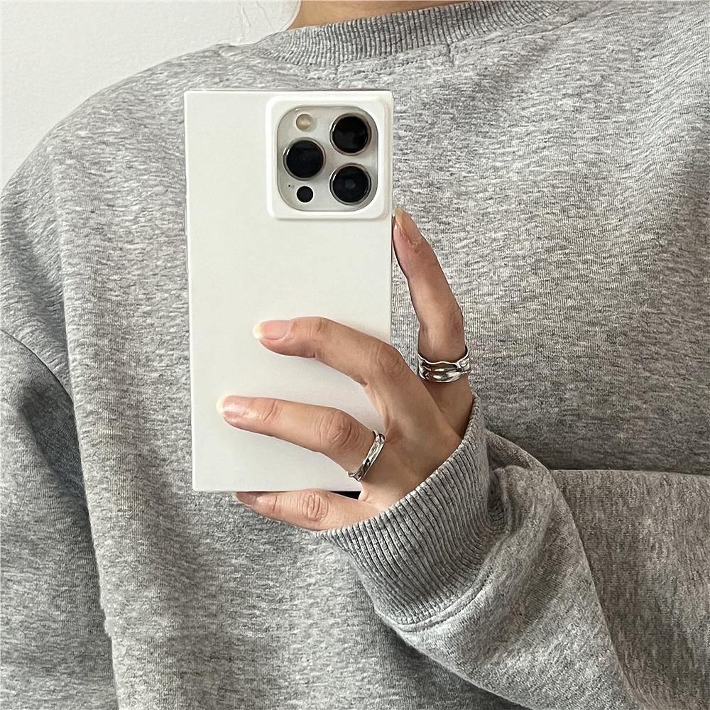 Funda de teléfono con marco cuadrado de lujo para iPhone, cubierta trasera suave, protección de cámara, , minimalista, Simple, UniSex, 15, 14, 13 Pro Max