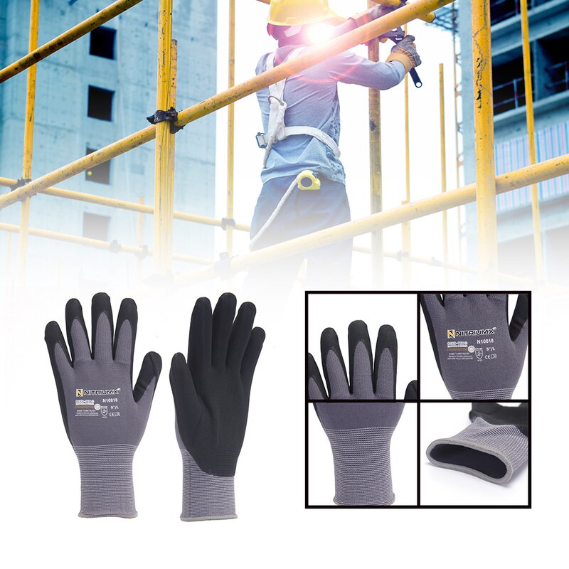 Nylon pu nitril sikkerhedsbelægning arbejdshandsker palmeovertrukne handsker mekaniker arbejdshandsker handsker arbejder