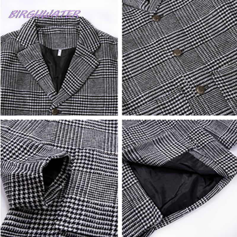 Abrigos de mezcla de lana para hombre, ropa cálida informal a cuadros coreanos, abrigo largo de negocios Vintage, Otoño,