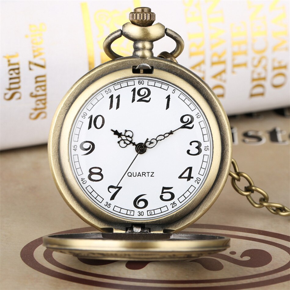 Classic Retro Bronze Roman Numerals Quartz Pocket Watch Half Hunter Arabic Numerals Display Dial Unisex Pendant Pocket Clock