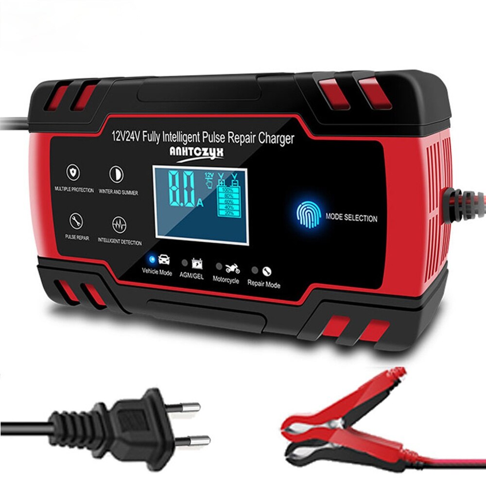 Chargeur de batterie 12v 24V 8a, réparation d'impulsions, écran LCD, Charge rapide intelligente, AGM, Cycle profond, GEL plomb-acide, chargeur automatique de batterie de voiture