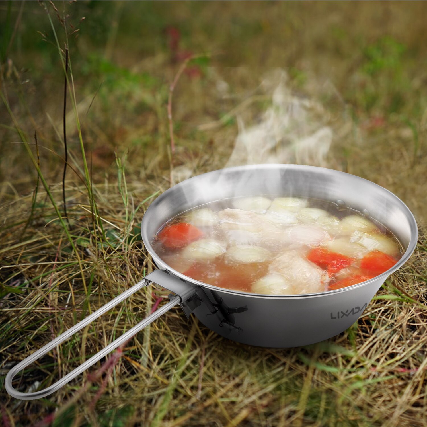 Lixada titanio ciotola con Manico Pieghevole Pentolame E Utensili per Cucinare Portatile Ciotola in Acciaio Inox Da Tavola per Escursione di Campeggio zaino in spalla picnic