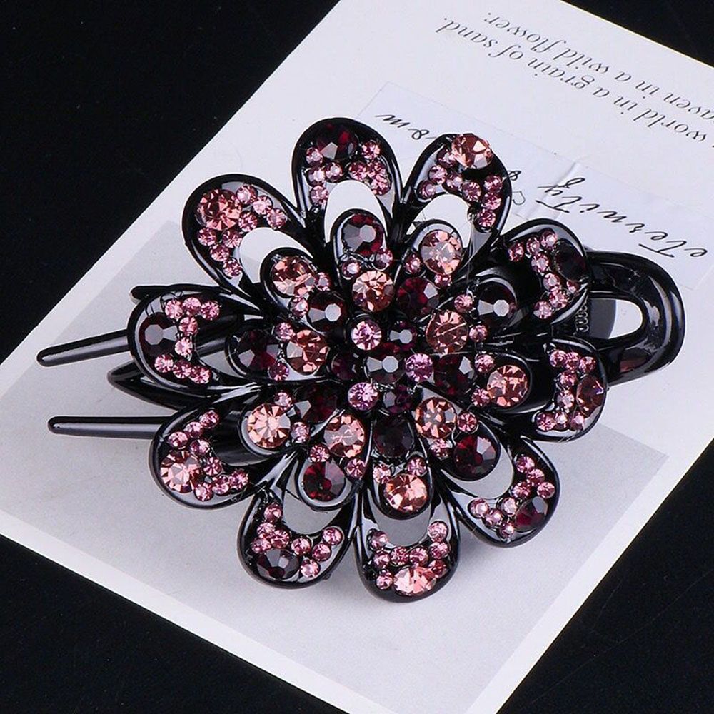 Épingle à cheveux en strass brillant, feuille de fleur, bec de canard, griffes rétro, accessoires pour cheveux pour femmes, couvre-chef queue de cheval brillante: Black
