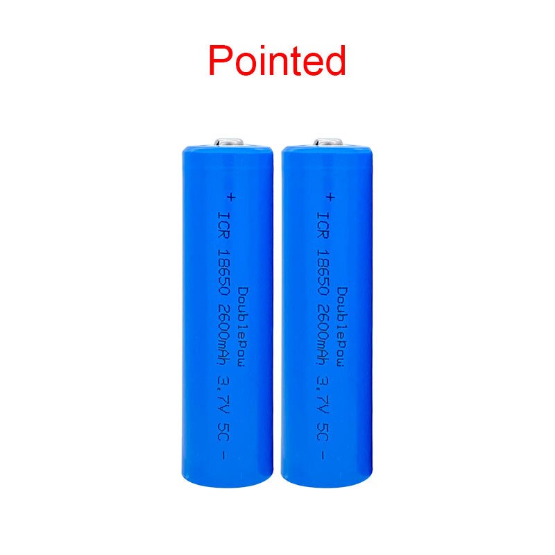 Doublepow 18650 battery 3.7v 2600mah 18650 rechargeable lithium battery for flashlight batteries: 2 PCS Pointed