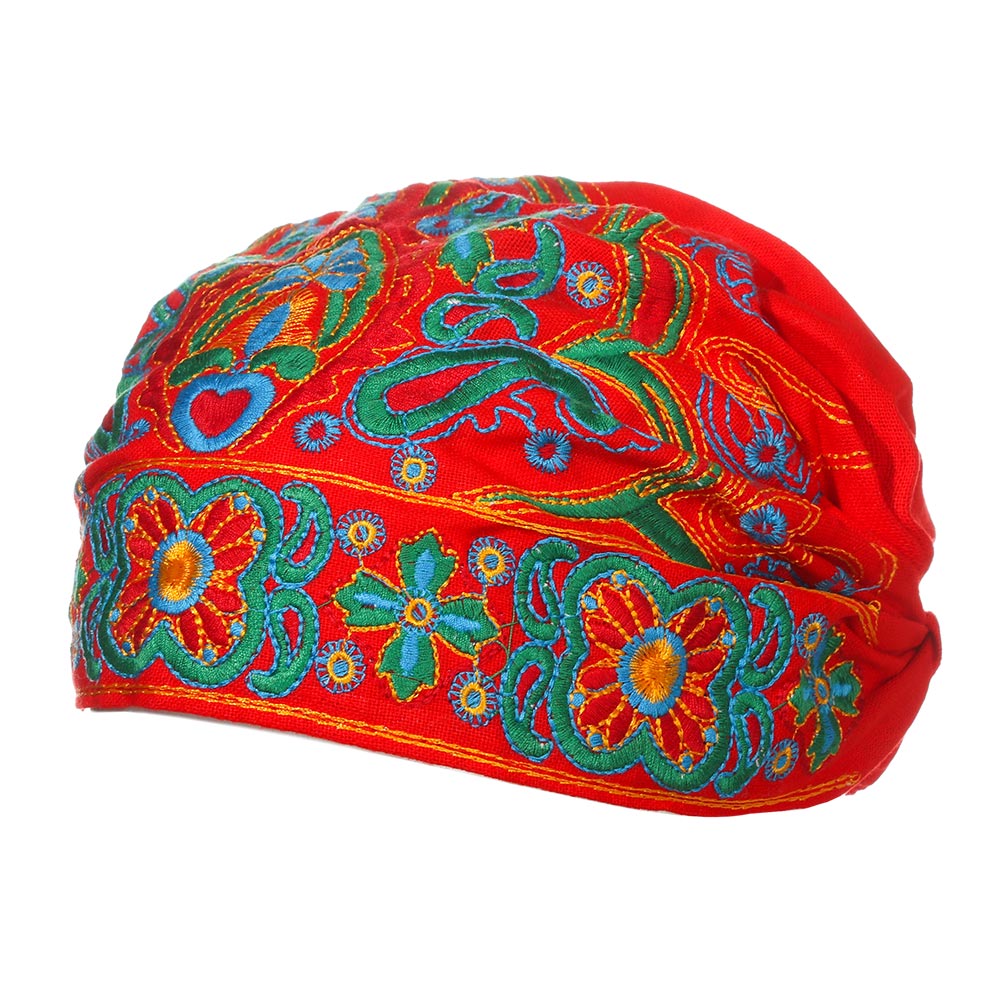 1pc kvinder broderi blomster bandanaer turban kasket etnisk rød print fedoras hatte til kvinder tilbehør mexicansk vintage stil: Rød