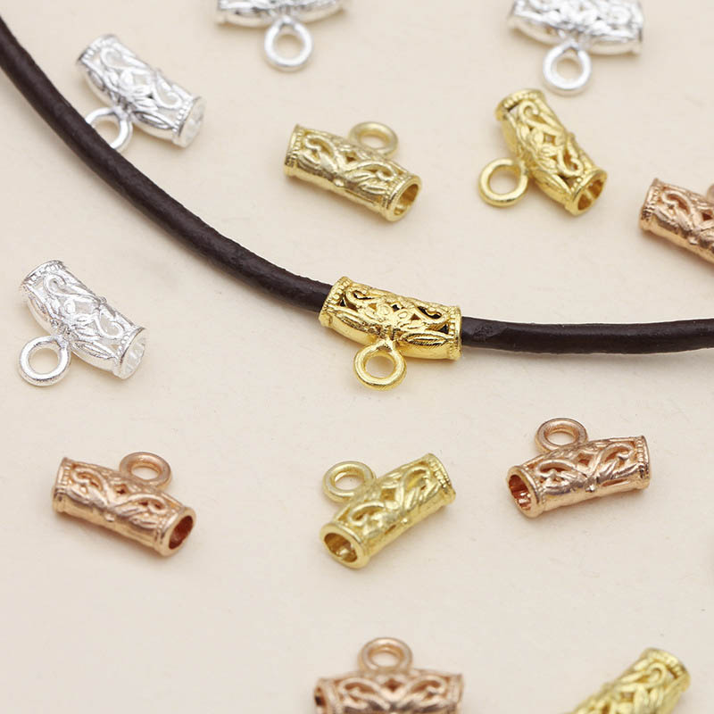 50pcs Gold Silver Bail Clasp Tube Beads Spacer Bead Hanger Connector For Diy Jewelry Making Fit 2mm Bracele/Necklace Rope Cord