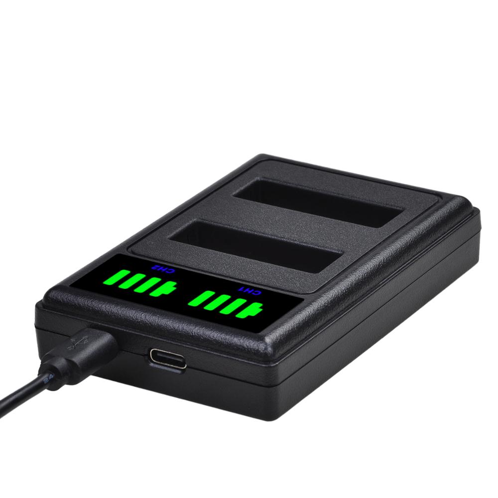 LED Dual Battery Charger with Type C Port for GoPro Hero 4 HERO4 Go Pro 4 and GoPro AHDBT-401, AHBBP-401 Camera Battery