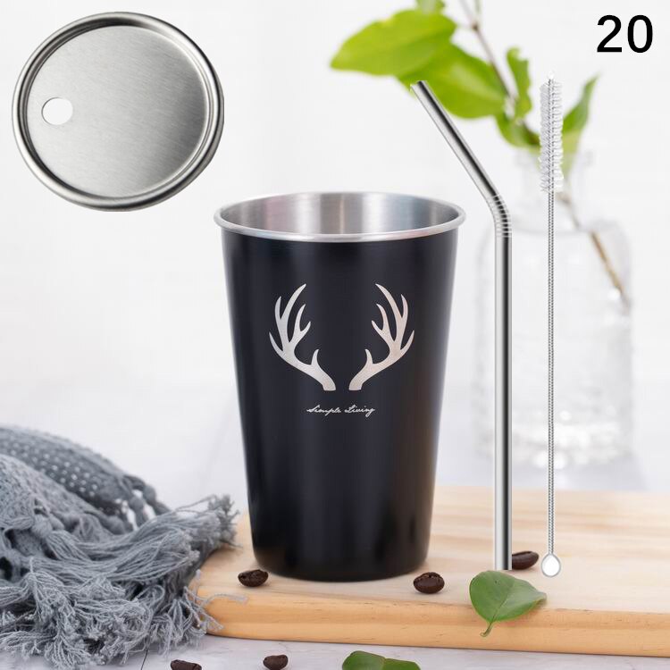 Ruostumaton teräs kahvimuki kannella olki kirje matka retkeily tee maito mehu kupit kotitoimisto olutkuppi 1pc: 20