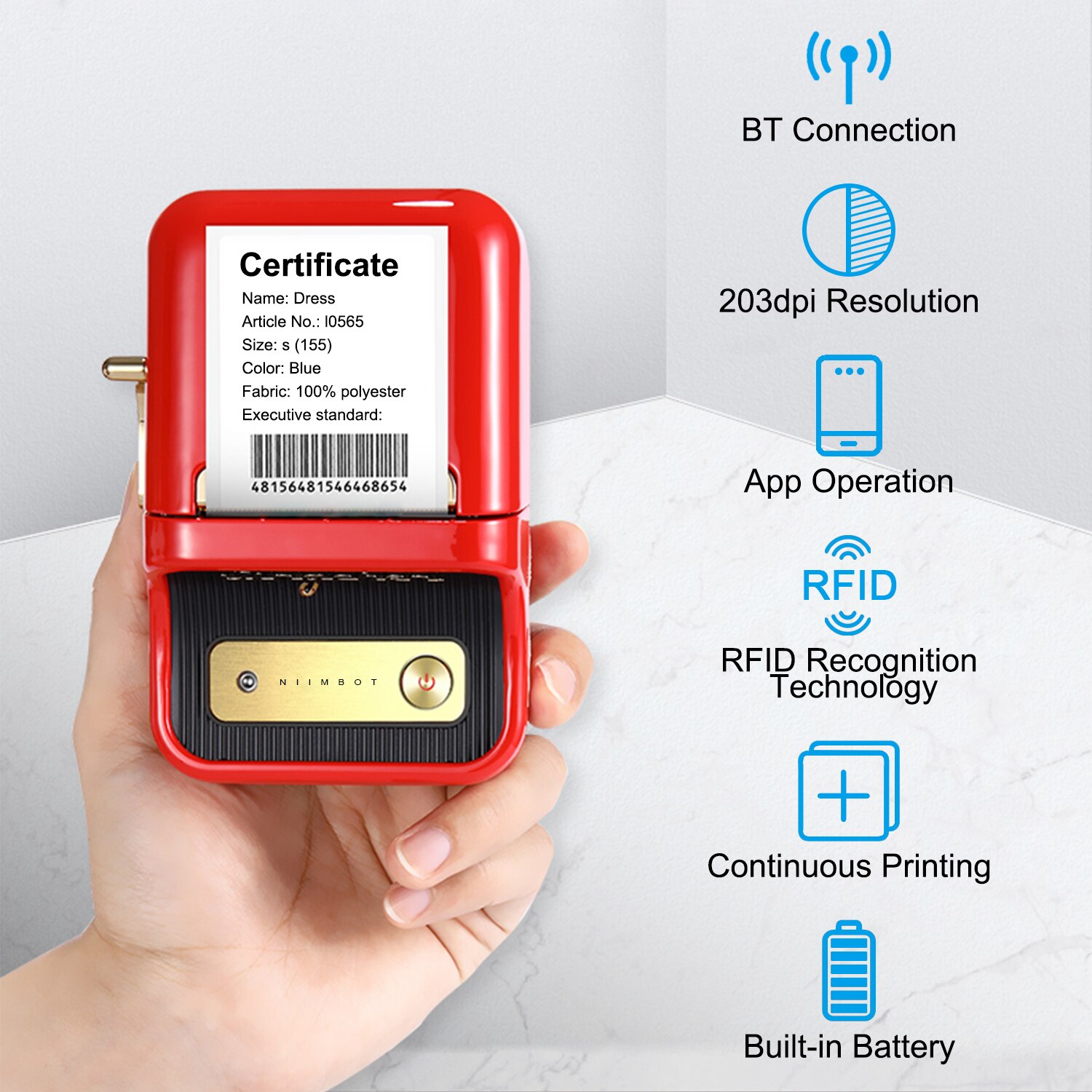 NIIMBOT – imprimante d'étiquettes B21 Portable sans fil, connexion BT, largeur d'étiquettes 20-50mm, étiquettes autocollantes thermiques, reconnaissance RFID