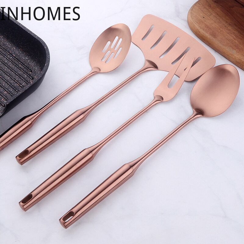 Rose Gold Stainless Steel Spatula Skimmer Ladle Turner Rice Soup Spoon Kitchen Accessories Cooking Tool Serving Utensil Set