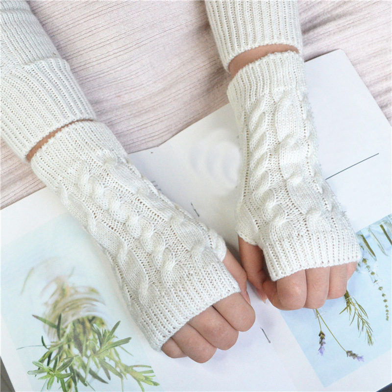 Kvinner menn twist hekle strikkede fingerløse hansker kort arm håndvarmer votter vinter varm ensfarget guantes mujer