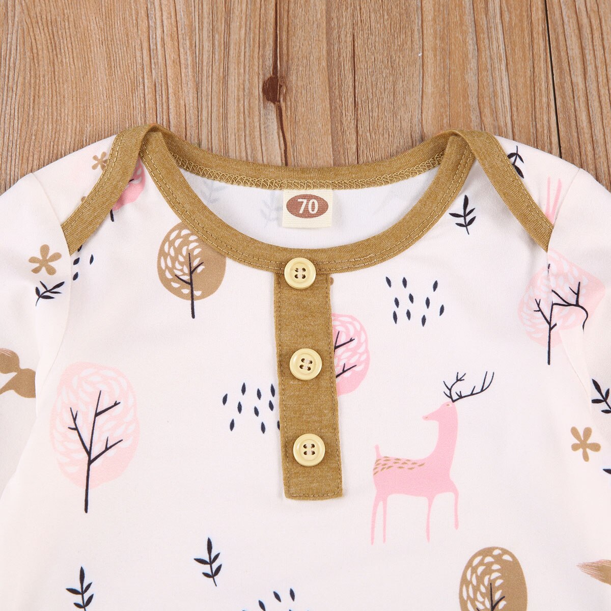0-24M Newborn Baby Girls Boys Cotton Cartoon Long Sleeve Loose Jumpsuit Button Decoration Cute Bow Headband