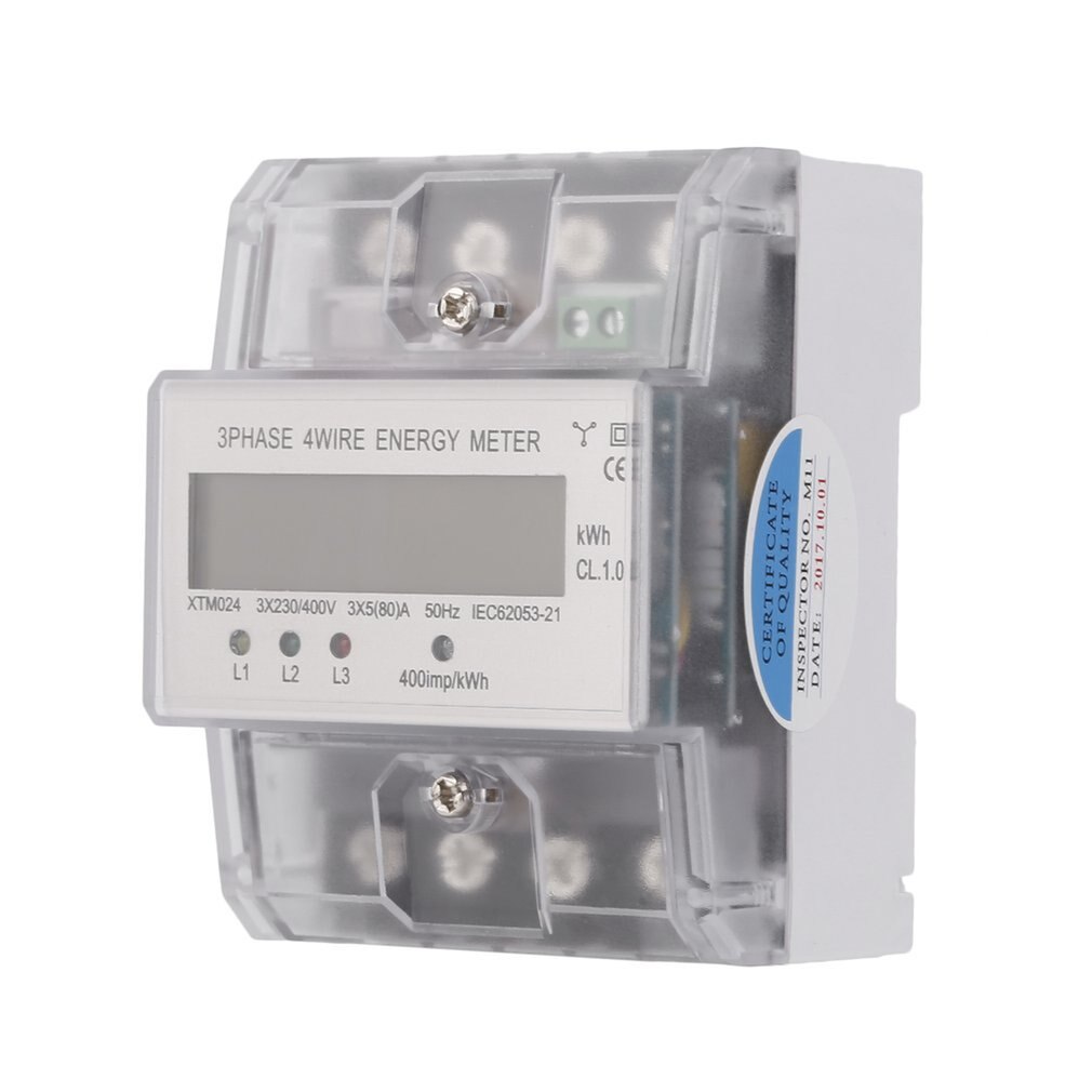 Digital LCD 3x20(80A) Energiemeter Electronic Meter Three Phase Four Wire DIN-Rail KWh Electronic Energy Meter Measuring Tools