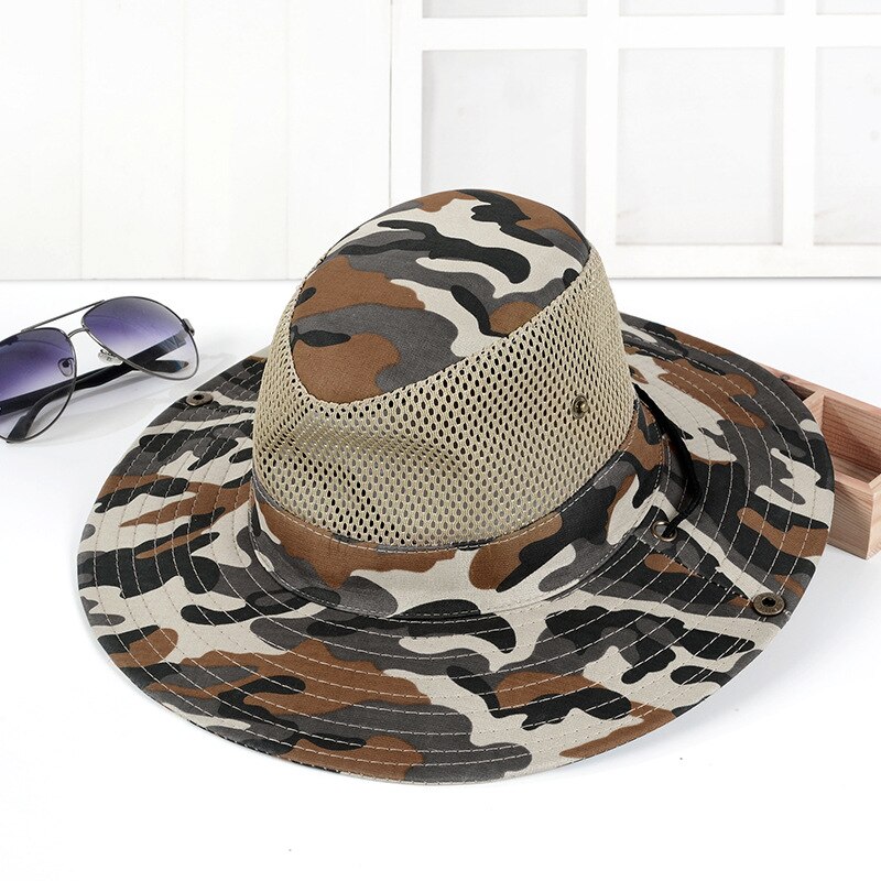Cowboy hat camouflage army hat male outdoor breathable mesh fisherman hat fishing travel photography folding hat