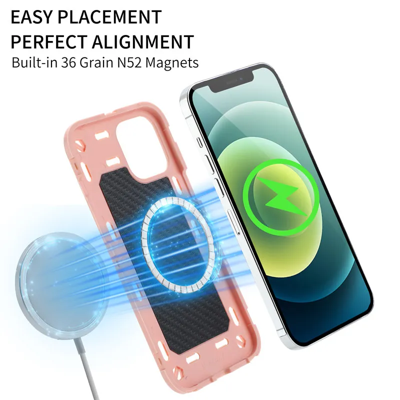 Kraftigt pansarskal, stötsäkert försvarsskal till iphone 13 14 pro max 12 pro max 14 plus, magnetiskt trådlöst laddande bakstycke, telefonfodral