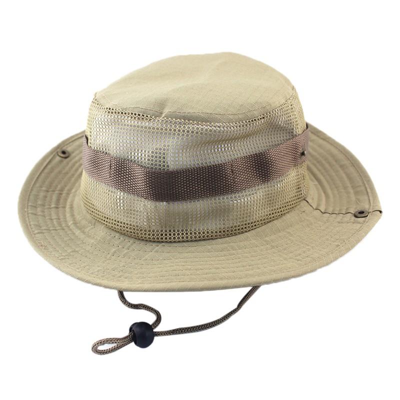 Fiskerhætte tøj tilbehør spand hatte voksen flad top rund foldning brim solskærm åndbar mesh cowboy: A7