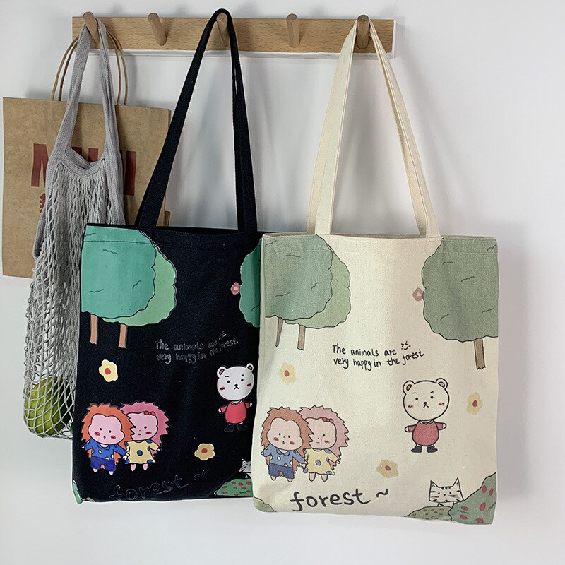 Sac de Shopping en toile pour femmes, fourre-tout à la , dessin animé coréen, mignon, étudiante, Kawaii, grande épaule, fermeture éclair