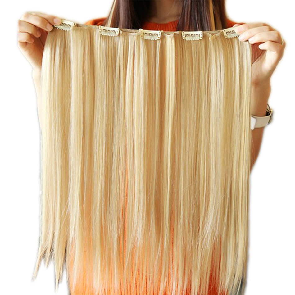 Soowee-extensiones de cabello sintético para mujer, 5 Clips de fibra de alta temperatura, 18 pulgadas, largo y liso
