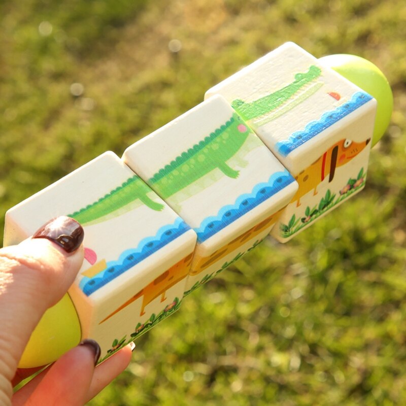 Y4UD Kinderen Houten Dier Roterende Puzzel Blokken Voor Zuigelingen En Jonge Kind